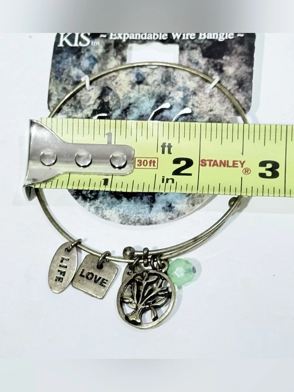 KIS Symbology Expandable Wire Bangle Charm Bracelet Silver Mint Jewelry NWT